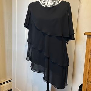 Asymmetric Black Dressy Ruffle Tiered Blouse Size 18